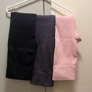 Set of Three Ribbed Leggings - Black, Gray, Pink
